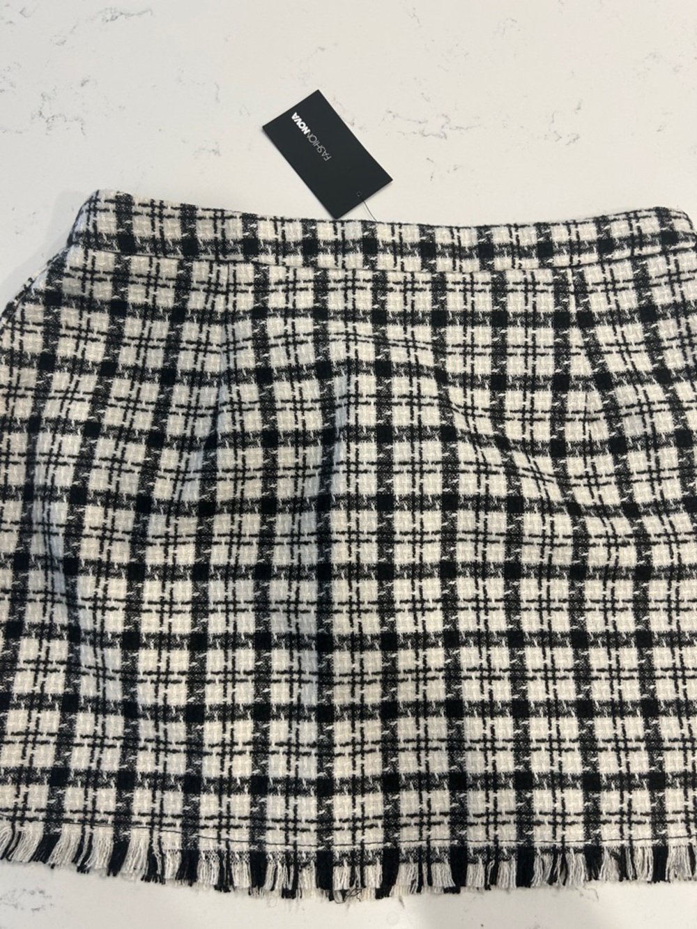 Fashion Nova Black and White Plaid Tweed Mini Skirt